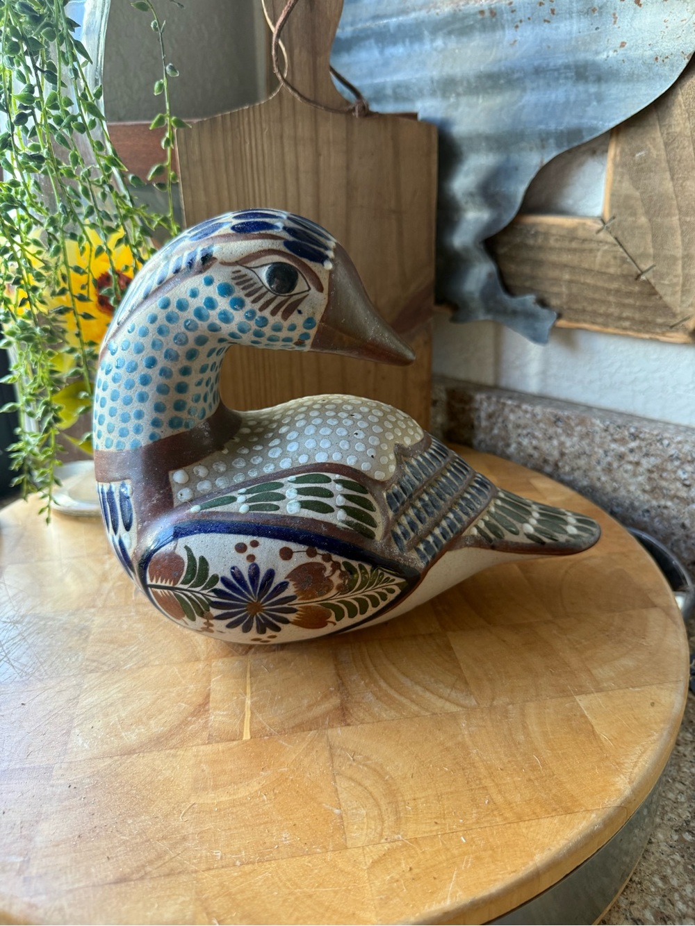 Hand-Painted Ceramic Duck Figurine in Blue, Green, Brown - Decorative Home Art